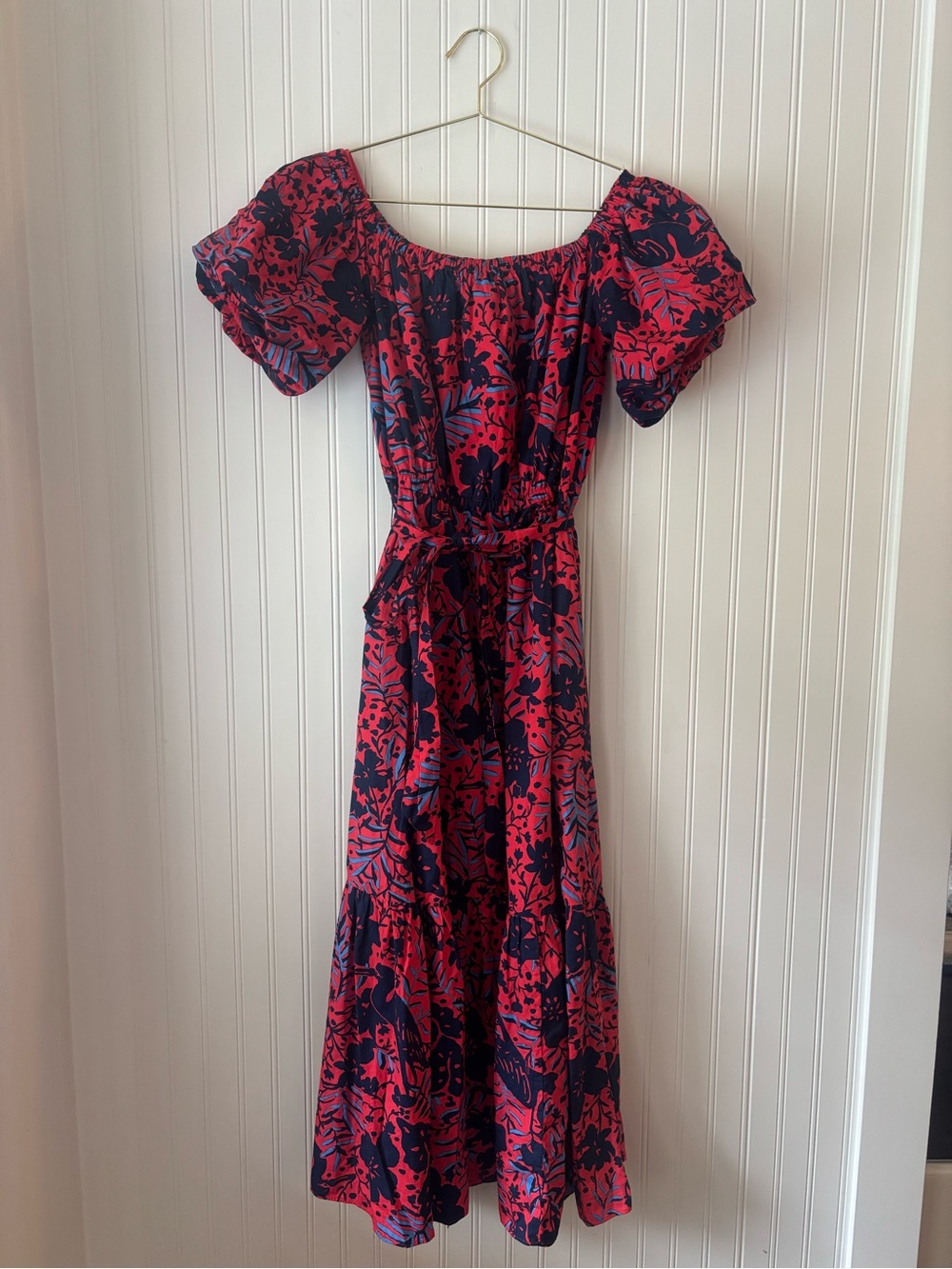 LILLY PULITZER Red and Navy Tropical Maxi Dress